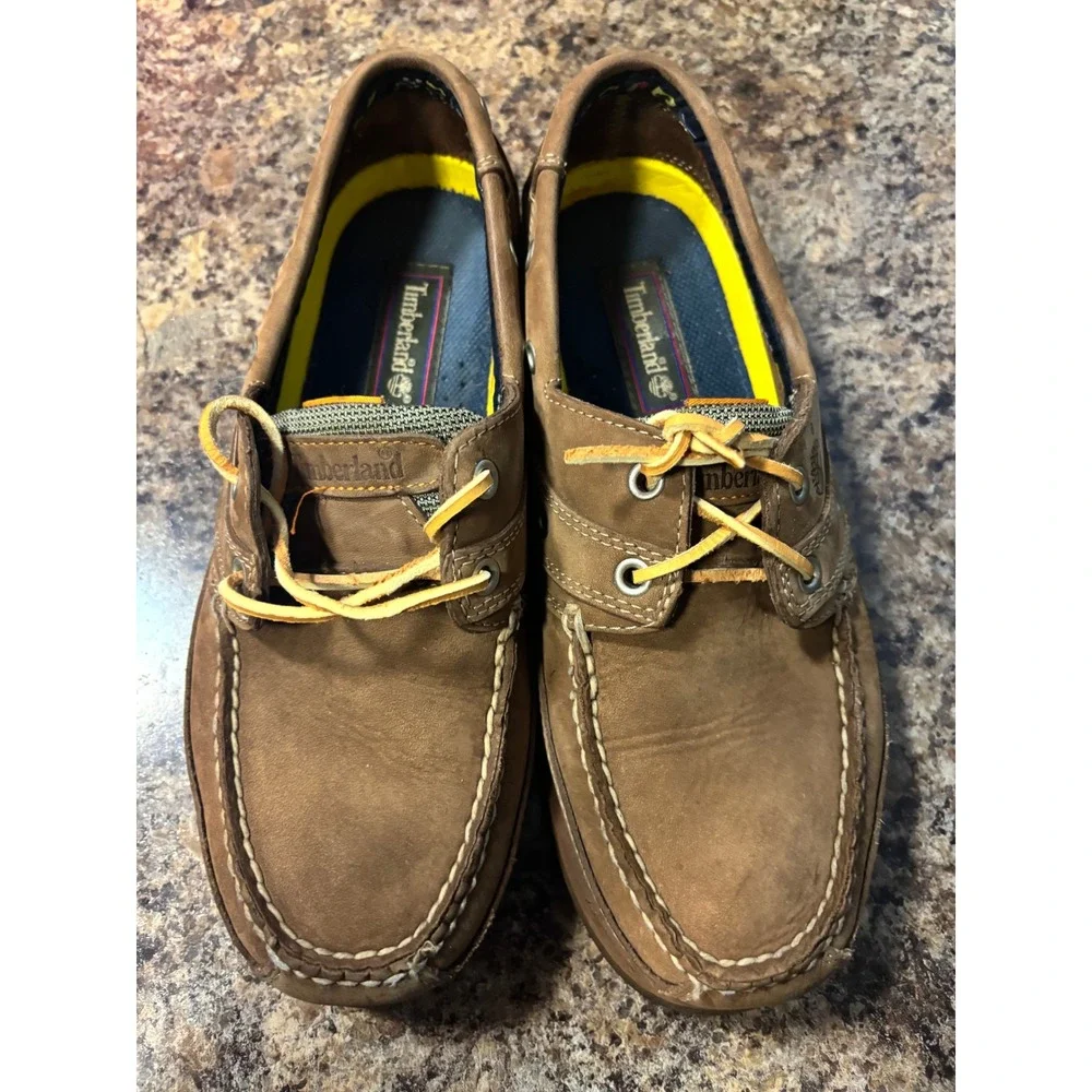 Timberland Mens 8.5 M Brown Leather Boat Shoes Loafers 72068 Nautical Deck Shoes